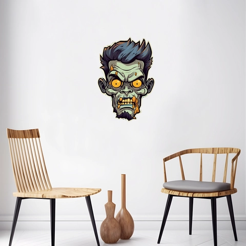 Adesivo da Parete Testa di Zombi Cartone Animato di Halloween PVC Impermeabile Teschio per Festa Finestra Porta Casa Decorazione