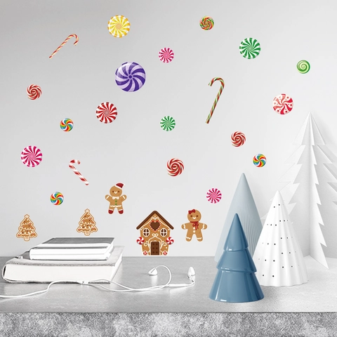 Navidad Dulces Casa de Jengibre Pegatinas de Pared PVC Impermeable Removible Calcomanías para Fiesta Ventana Decoración