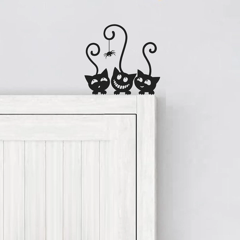 Creative Cartoon Black Cat Switch Wall Stickers Removable PVC Halloween Decor For Living Room Bedroom Self Adhesive Socket Decal