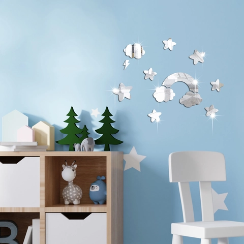 3D Spiegel Acryl Wandaufkleber Wolke Stern Regenbogen Blitz DIY Kunst Aufkleber Für Kinderzimmer Kindergarten Wohnzimmer Haus Deko