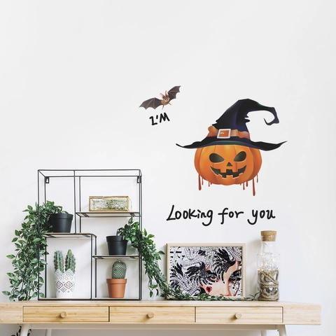 Halloween Hexenhut Kürbis Fledermaus Wandtattoo Abnehmbarer PVC Fensteraufkleber Für Haus Party Deko Horror Kürbis Aufkleber
