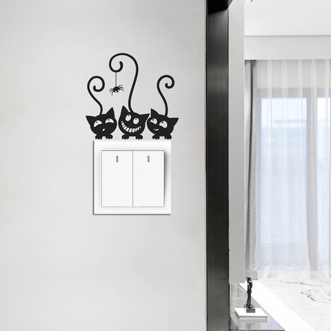 Creative Cartoon Black Cat Switch Wall Stickers Removable PVC Halloween Decor For Living Room Bedroom Self Adhesive Socket Decal