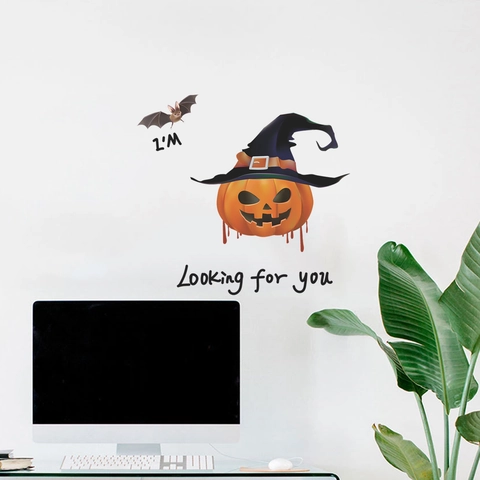 Halloween Hexenhut Kürbis Fledermaus Wandtattoo Abnehmbarer PVC Fensteraufkleber Für Haus Party Deko Horror Kürbis Aufkleber