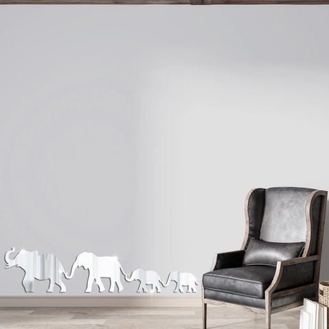 Adesivo da Parete a Specchio 3D in Acrilico Famiglia di Elefanti Moderno Minimalista Impermeabile per Soggiorno e Camera