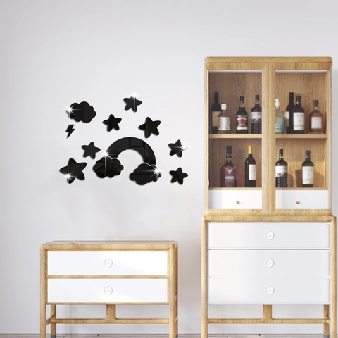 3D Spiegel Acryl Wandaufkleber Wolke Stern Regenbogen Blitz DIY Kunst Aufkleber Für Kinderzimmer Kindergarten Wohnzimmer Haus Deko