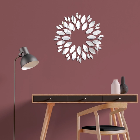Moderni Adesivi da Parete a Specchio in Acrilico a Forma di Girasole Fai da Te Foglie Riflettenti Autoadesivi per Soggiorno Camera da Letto