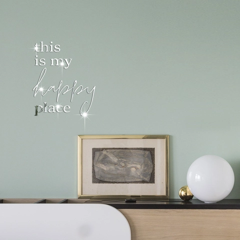 This Is My Happy Place Acrylic Mirror Wall Sticker Stereoscopic Inspirational Quote Removable Self Adhesive Room Decor