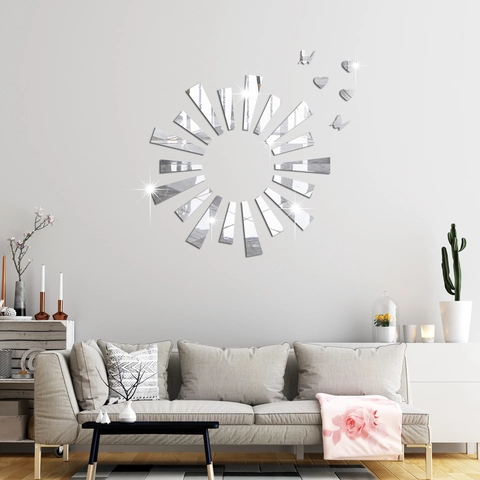 3D Acryl Spiegel Wandaufkleber Sonnenmuster Schmetterling Herz Geformt DIY Dekorative Wandtattoos Für Wohnzimmer Schlafzimmer