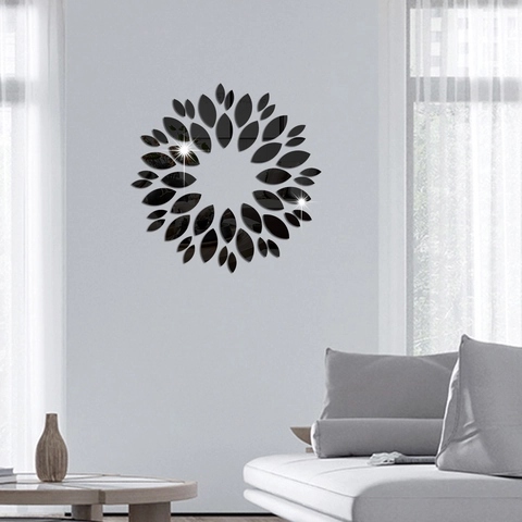 Moderni Adesivi da Parete a Specchio in Acrilico a Forma di Girasole Fai da Te Foglie Riflettenti Autoadesivi per Soggiorno Camera da Letto