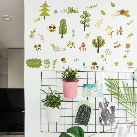 Pegatinas de Pared de Árbol de Bosque Luminosas Glow In The Dark Seta Flor Mariposa DIY Calcomanías de Pared para Habitación de Niños