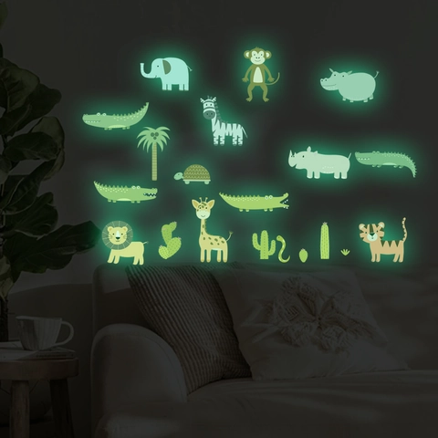 Leuchtende Cartoon Tier Wandaufkleber Leuchten Im Dunkeln PVC Fluoreszierende Abziehbilder Tropische Pflanzen Aufkleber Für Kinderzimmer