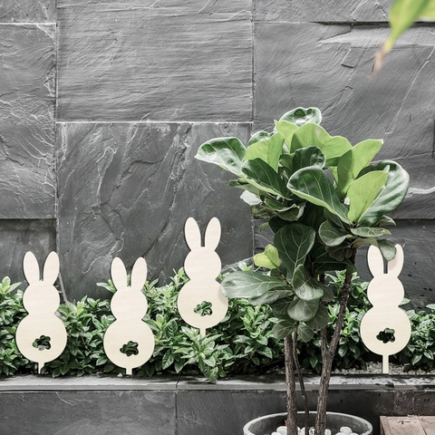 Süße Holz Hase Gartenstecker Dekorative Outdoor Hof Topfpflanze Stecker Modern Minimalistisch DIY Garten Ornament