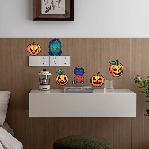 Halloween Luminous Wall Stickers PET Glow In The Dark Pumpkin Wall Decals For Kids Room Bedroom Home Decoration