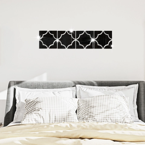 Moderno Adesivo da Parete Specchio in Acrilico Quadrifoglio Traforato Adesivo Specchio Geometrico per Soggiorno Ingresso Casa