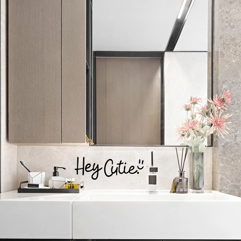 Pegatina de Pared Moderna Hey Cutie Cara Sonriente Frase PVC Impermeable Espejo de Baño Arte Decoración Dormitorio Letras Decorativas