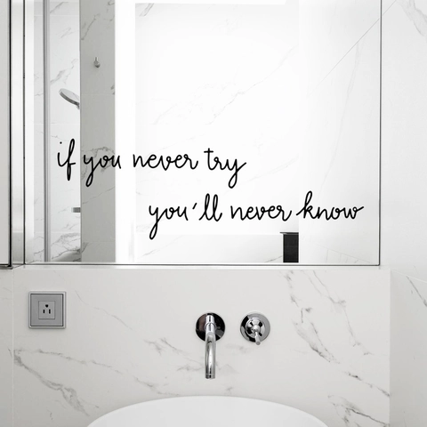 Pegatina de Pared Cita Inspiradora If You Never Try You'll Never Know PVC Negro Removible DIY Arte Para Sala de Estar