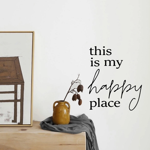 Modern PVC This Is My Happy Place Englische Zitate Wandtattoo Schwarz Wasserdicht Abnehmbar Home Sticker Für Wohnzimmer Dekor