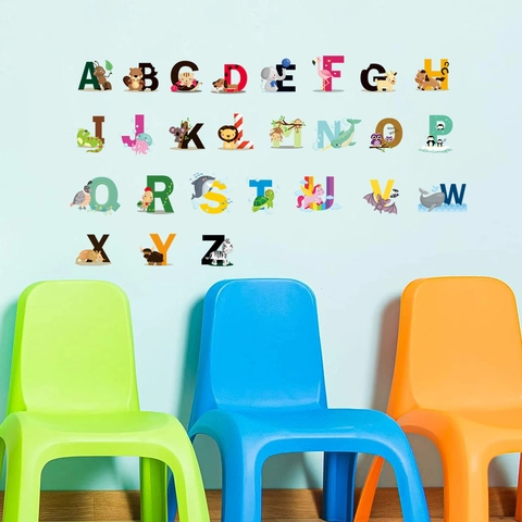 Cartoon Animal Alphabet Wall Stickers PVC Waterproof ABC Decals For Nursery Kids Bedroom Kindergarten Classroom Decoration