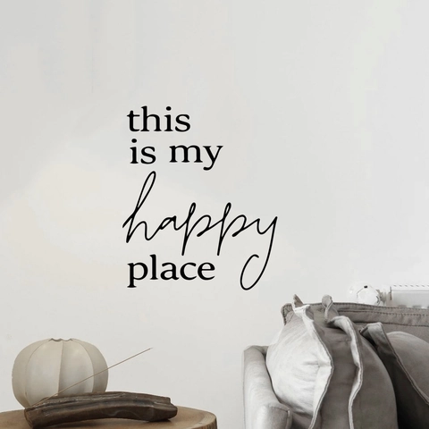 Modern PVC This Is My Happy Place Englische Zitate Wandtattoo Schwarz Wasserdicht Abnehmbar Home Sticker Für Wohnzimmer Dekor