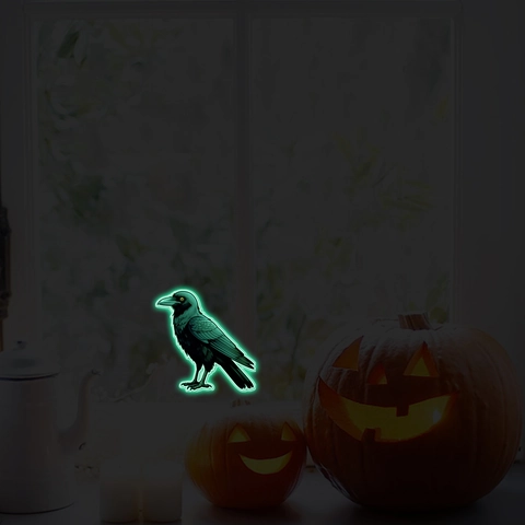 Glow In The Dark Crow Wall Stickers Halloween Fluorescent Raven Window Decal PVC Decorative Night Luminous Decals For Kids Room