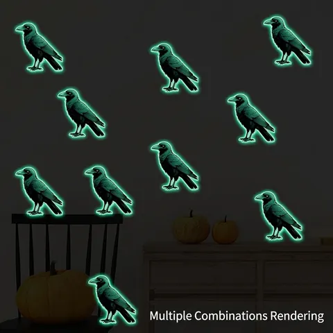 Glow In The Dark Crow Wall Stickers Halloween Fluorescent Raven Window Decal PVC Decorative Night Luminous Decals For Kids Room