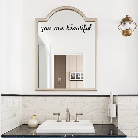 Quote Wall Sticker You Are Beautiful Waterproof PVC Art Decal For Mirror Bathroom Bedroom Living Room Home Decor