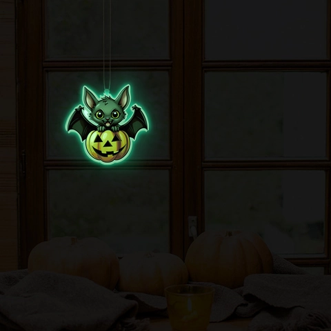 Halloween Luminous Bat Pumpkin Hanging Decoration PVC Fluorescent Glow In The Dark Wall Art Ornament For Party Home Decor