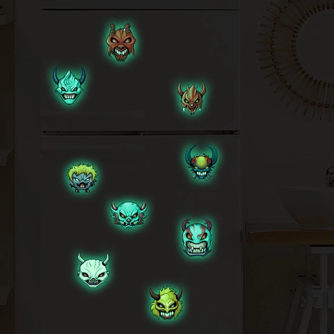 Halloween Glow In The Dark Monster Wall Stickers PVC Luminous Devil Decals For Fridge Window Kids Room Home Party Decor