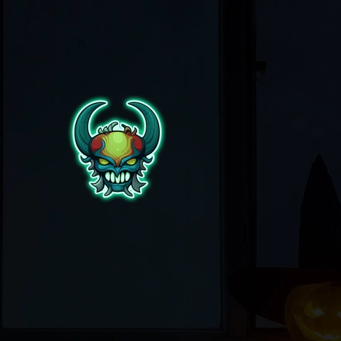 Φωτεινό Αυτοκόλλητο Τοίχου Κεφάλι Τέρατος Halloween Φωσφορίζον Αυτοκόλλητο Δαίμονας για Διακόσμηση Πάρτι PVC