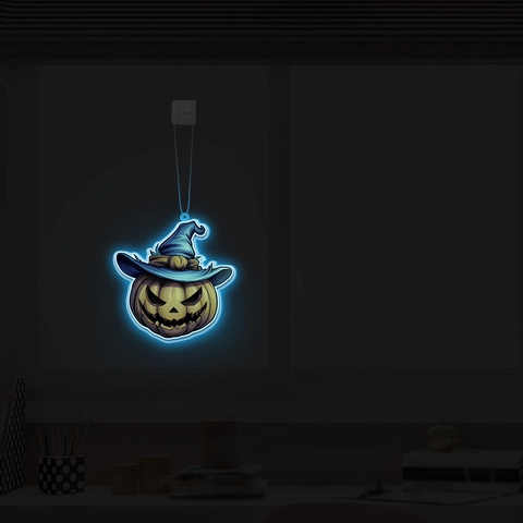 Halloween Leuchtender Kürbis Anhänger Mit Hexenhut LED Glühen Wandbehang Ornament Für Festival Haus Party Dekoration
