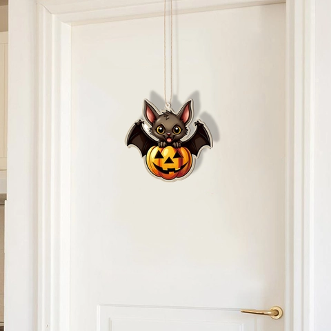 Halloween Luminous Bat Pumpkin Hanging Decoration PVC Fluorescent Glow In The Dark Wall Art Ornament For Party Home Decor