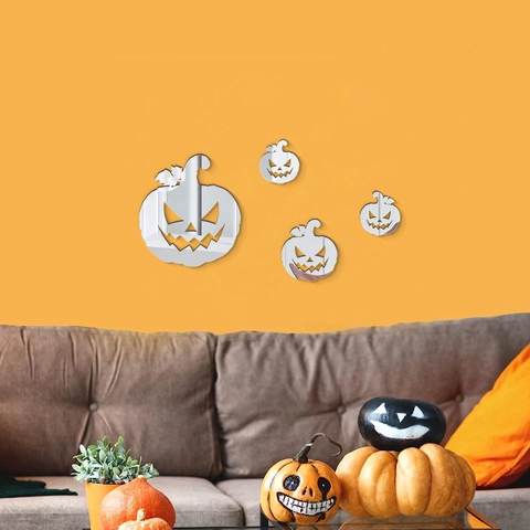Halloween 3D Pumpkin Mirror Wall Stickers Acrylic Jack-O-Lantern Decals For Home Party Festival DIY Decorative Mural Set