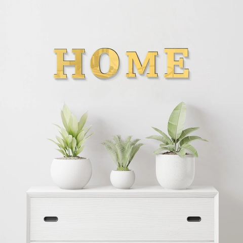 Adesivo da Parete Lettera HOME Specchio in Acrilico Moderno Alfabeto 3D Specchio Decorazione Parete Base in Legno Riflettente Segno