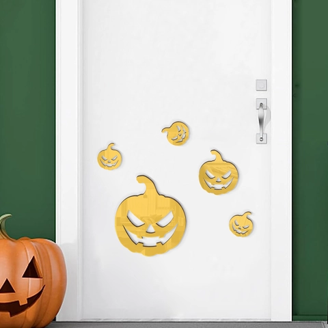 Set di Adesivi Murali 3D a Specchio in Acrilico con Zucca di Halloween per Decorazioni Festa Decalcomanie Removibili Jack-O'-Lantern