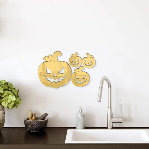 Halloween 3D Pumpkin Mirror Wall Stickers Acrylic Jack-O-Lantern Decals For Home Party Festival DIY Decorative Mural Set