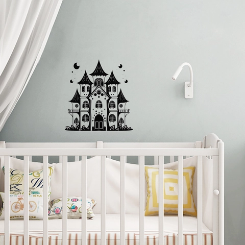 Adesivo da Parete Silhouette Castello Gotico di Halloween PVC Impermeabile Autoadesivo per Soggiorno Camera da Letto Decorazione