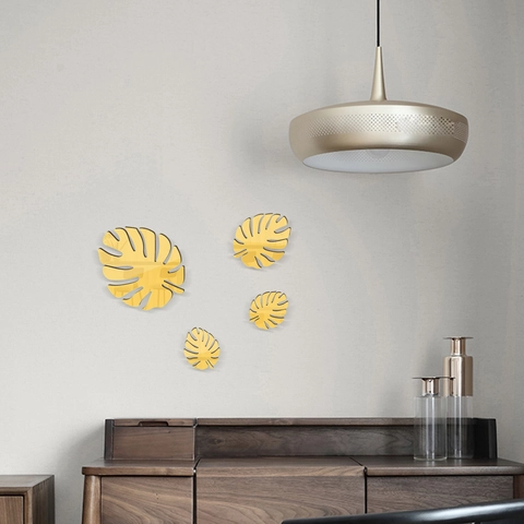 Adesivi Murali a Specchio in Acrilico Foglia di Monstera Motivo Botanico per Soggiorno Camera da Letto Decorazioni Murali