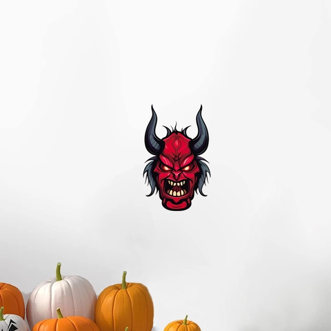 Halloween Red Devil Face PVC Wall Sticker Scary Demon Head Window Decal For Horror Party Home Decoration Waterproof Sticker