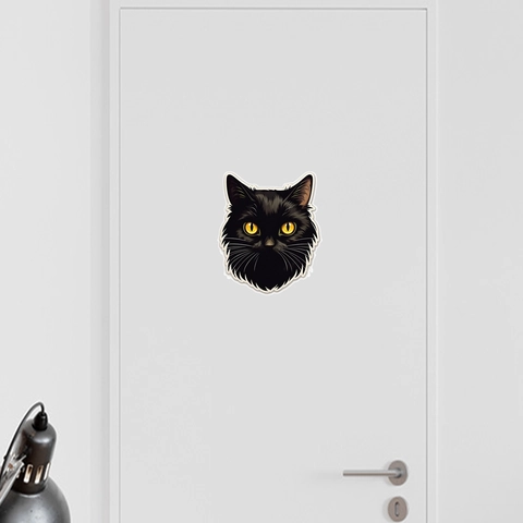 Pegatina de Pared Creativa Cabeza de Gato Negro PVC Impermeable Ojos Amarillos Calcomanía Removible para Sala de Estar Dormitorio