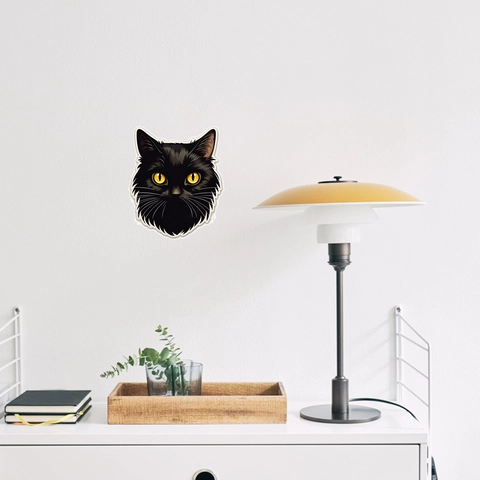 Pegatina de Pared Creativa Cabeza de Gato Negro PVC Impermeable Ojos Amarillos Calcomanía Removible para Sala de Estar Dormitorio