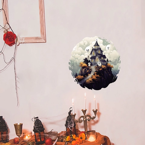 Halloween Geist Schloss Wandtattoo PVC Wasserdicht Cartoon Geisterhaus Dekorative Wandaufkleber Für Wohnzimmer Haus Dekor