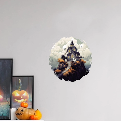 Halloween Geist Schloss Wandtattoo PVC Wasserdicht Cartoon Geisterhaus Dekorative Wandaufkleber Für Wohnzimmer Haus Dekor