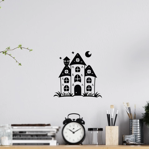 Halloween Geisterschloss Geisterhaus Silhouette Wandaufkleber Schwarz Wasserdicht Selbstklebend Vinyl Fensteraufkleber Home Deko