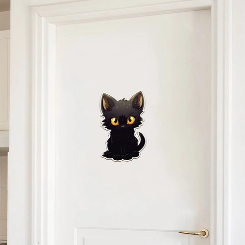 Süßer Cartoon Schwarze Katze Wandtattoo Wasserdicht PVC Aufkleber Für Halloween Home Deko Wohnzimmer Schlafzimmer Tür Dekoration