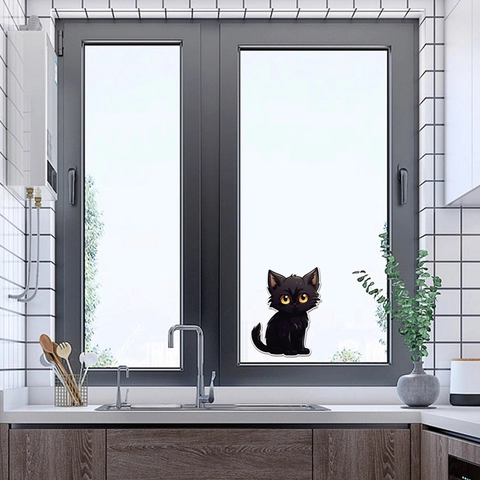 Cartoon Cute Black Cat Wall Sticker PVC Waterproof Decorative Decal For Refrigerator Wardrobe Window Home Decor