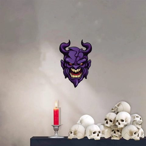 Halloween Horror Lila Teufelskopf Wandaufkleber PVC Wasserdicht Cartoon Monster Dekor Für Wohnzimmer Schlafzimmer Party Dekoration