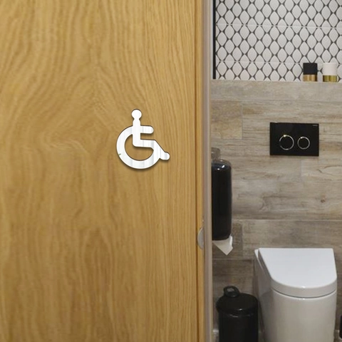 Moderno Segnale di Accessibilità per Disabili 3D in Acrilico a Specchio Adesivo Murale Simbolo Sedia a Rotelle per Bagno