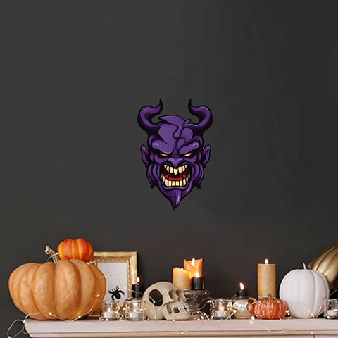 Halloween Horror Lila Teufelskopf Wandaufkleber PVC Wasserdicht Cartoon Monster Dekor Für Wohnzimmer Schlafzimmer Party Dekoration