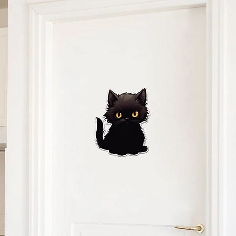 Halloween Schwarze Katze Wandaufkleber PVC Wasserdicht Cartoon Aufkleber Mit Großen Gelben Augen Für Wohnzimmer Kühlschrank
