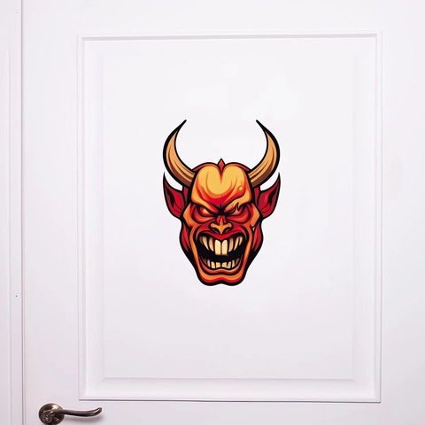 Halloween Horror Duivelskop Muursticker PVC Griezelig Satan Gezicht Sticker Voor Huis Feest Raam Deur Decoratie Rood Oranje